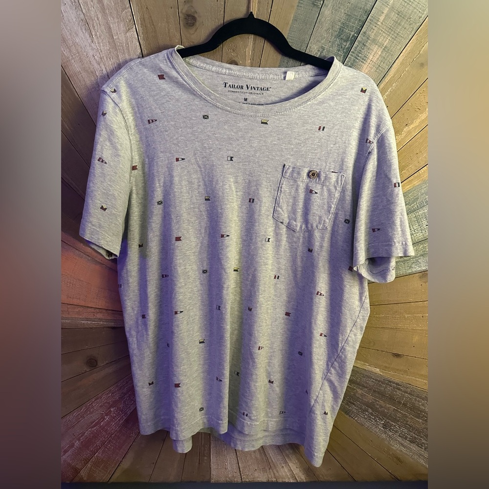 Tailor Vintage Light Gray Flag Print Men's T-Shirt - Picture 2 of 4